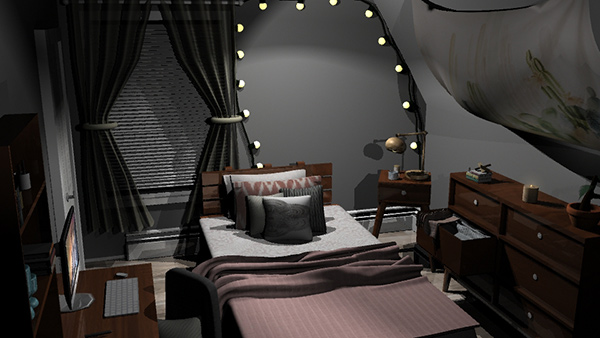 Overview of dream room created in Autodesk &copy; Maya