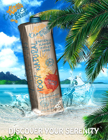 3D advertisement created for juice using Adobe &copy; Photoshop