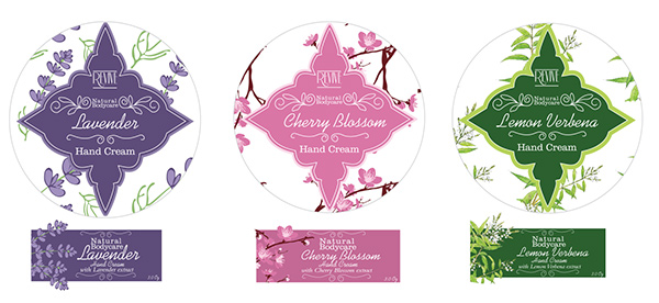 Label designs for natural skincare using Adobe &copy; Illustrator